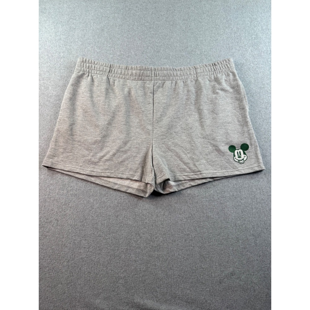 Disney Mickey Mouse Heather Gray Lounge Shorts Women XL Green Embroidered Logo
